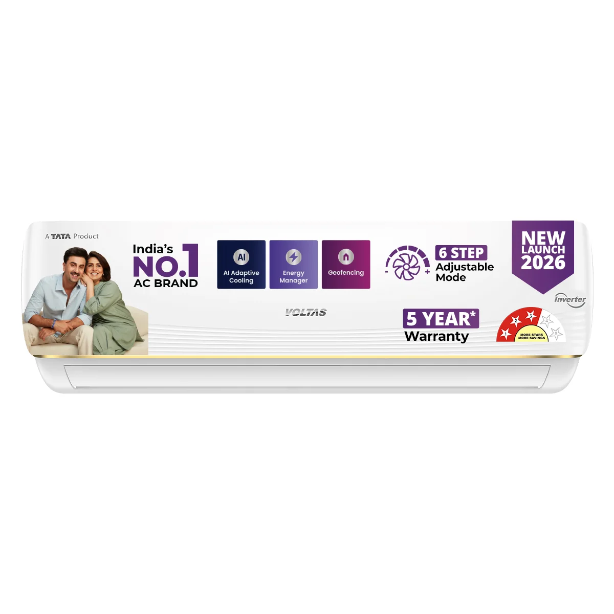 SAC 123 INV ZEST GOLD Voltas Split Air Conditioner, 1 Ton, 3 Star - 123INV Vertis AI Zest Gold - Image 1