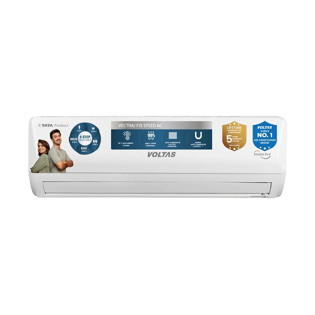 SAC122 FS Voltas 1.0 Ton 2 Star Fixed Speed Split AC with Anti-Corrosive Gold Fin & High Ambient Cooling (122FS Emerald) - Image 1